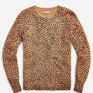 J. Crew Cashmere Crewneck Sweater in Leopard Dot Brown Black Large